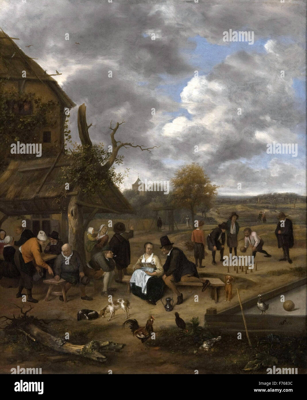 Jan Steen - Landscape with an Inn and Skittles Stock Photo
