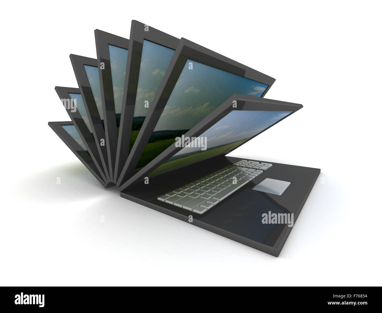 opening laptop on a white background. 3D image. Stock Photo