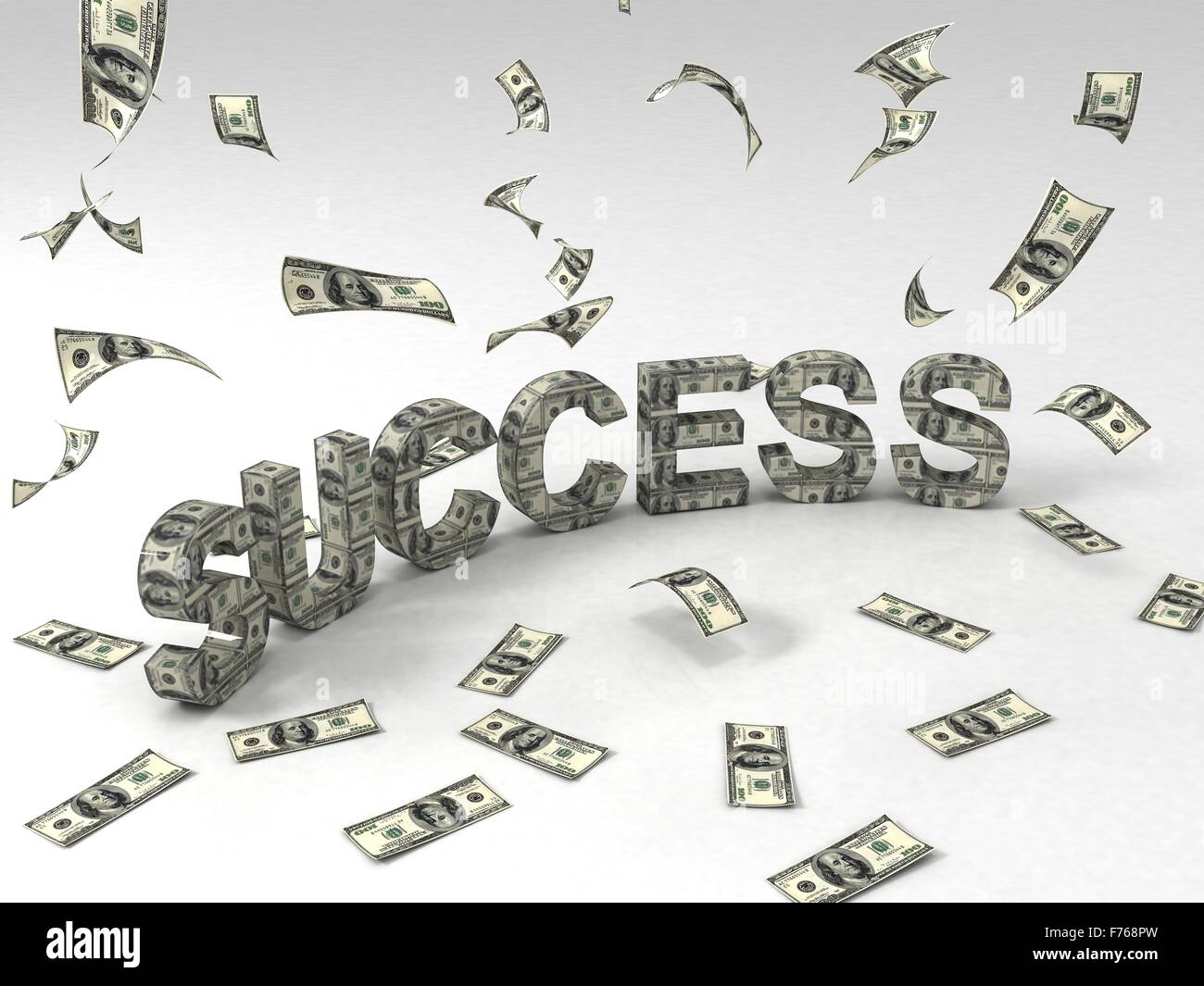 hree dimensional success banner made out of dollar bills Stock Photo