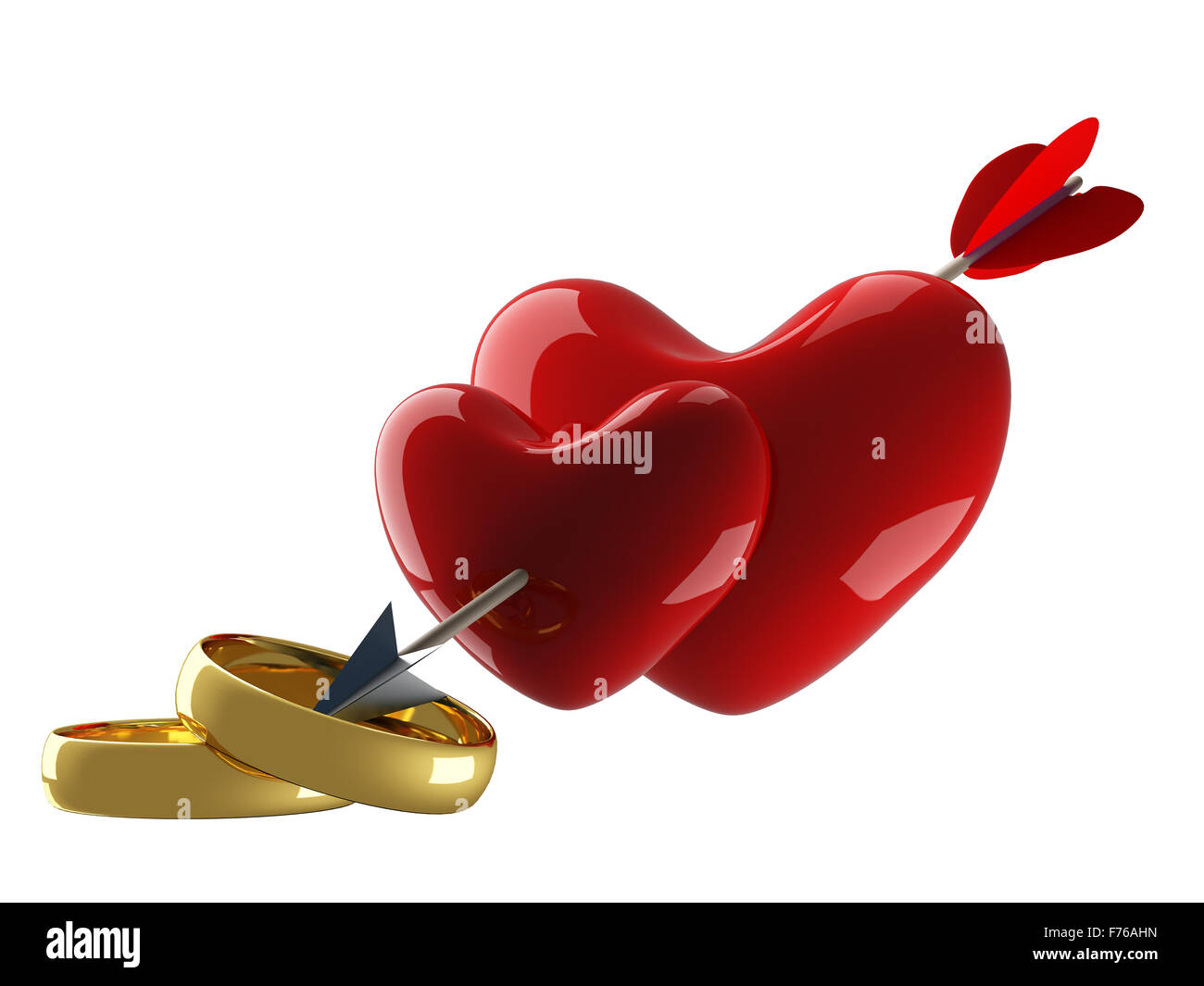 Two hearts pierced by an arrow. 3D image Stock Photo - Alamy