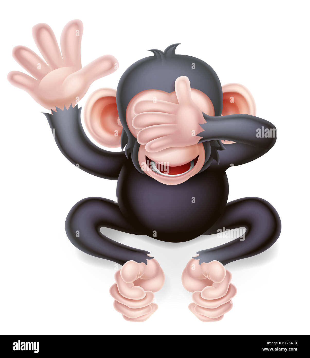 See no evil cartoon wise monkey covering his eyes Stock Photo
