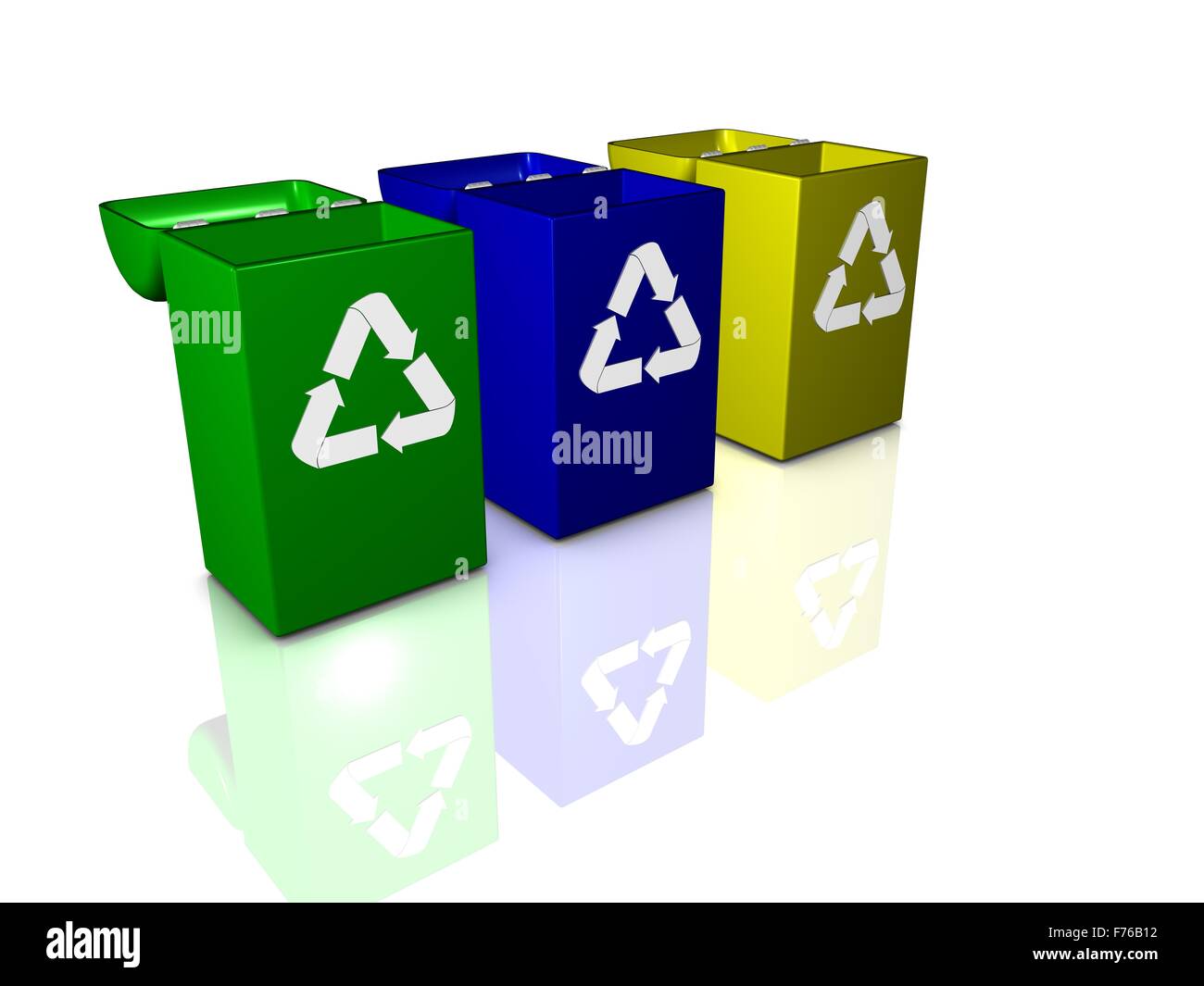 Blue yellow green recycling bins hires stock photography and images