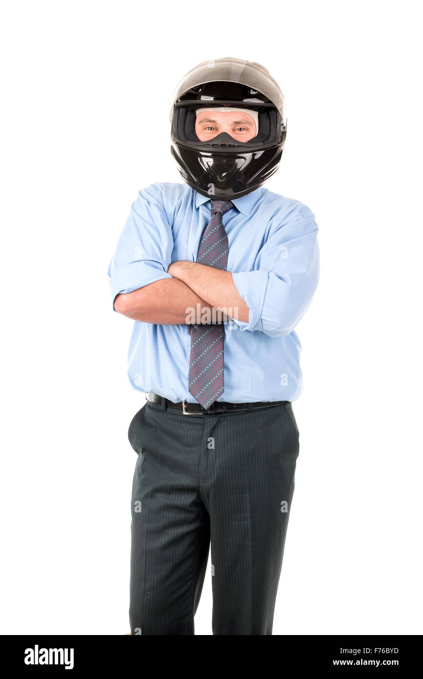 Businessman with helmet isolated in white background Stock Photo - Alamy