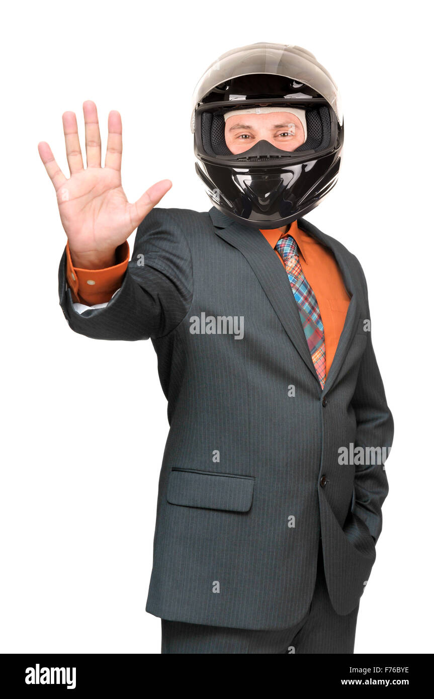 Businessman with helmet isolated in white background Stock Photo - Alamy
