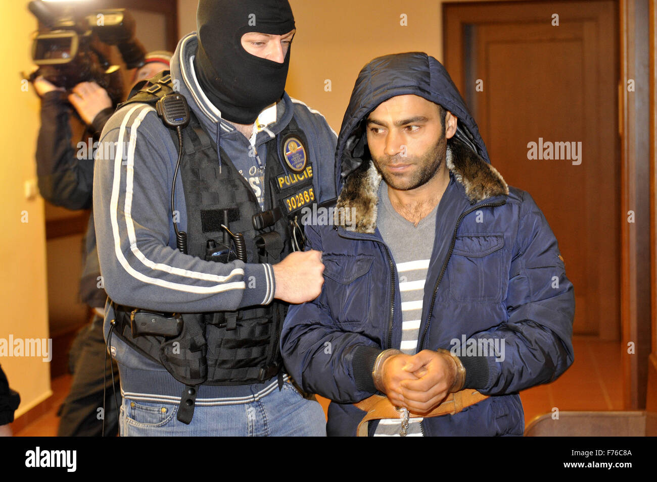 Hradec Kralove, Czech Republic. 26th November, 2015. The Czech police arrest 30-year-old Turk linked to terrorists, in Hradec Kralove, East Bohemia, on November 26, 2015. Police detained him within a road control, after choosing his vehicle based on its foreign number plate, check on Tuesday. Turk who was Interpol-wanted because he is convicted of a crime with a terrorist subtext, according to unofficial information. Credit:  CTK/Alamy Live News Stock Photo