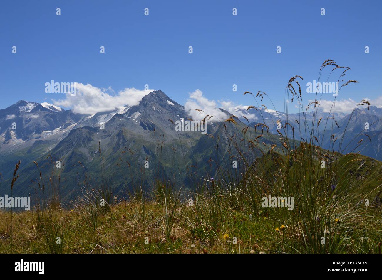 View across Vanoise National Park from top of Champagny en Vanoise Stock Photo
