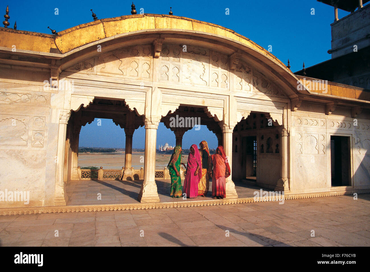 Taj Mahal visible from golden pavilion of Khas Mahal, Diwan-e-khas, Agra Fort, Agra, India, Asia, Indian, Asian Stock Photo