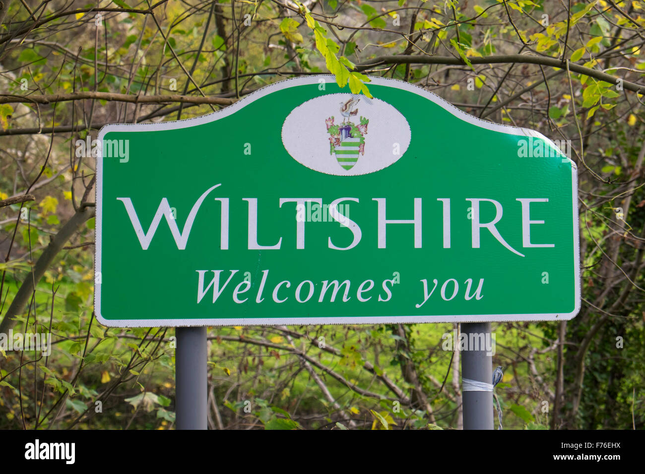 Wiltshire welcomes you sign Stock Photo