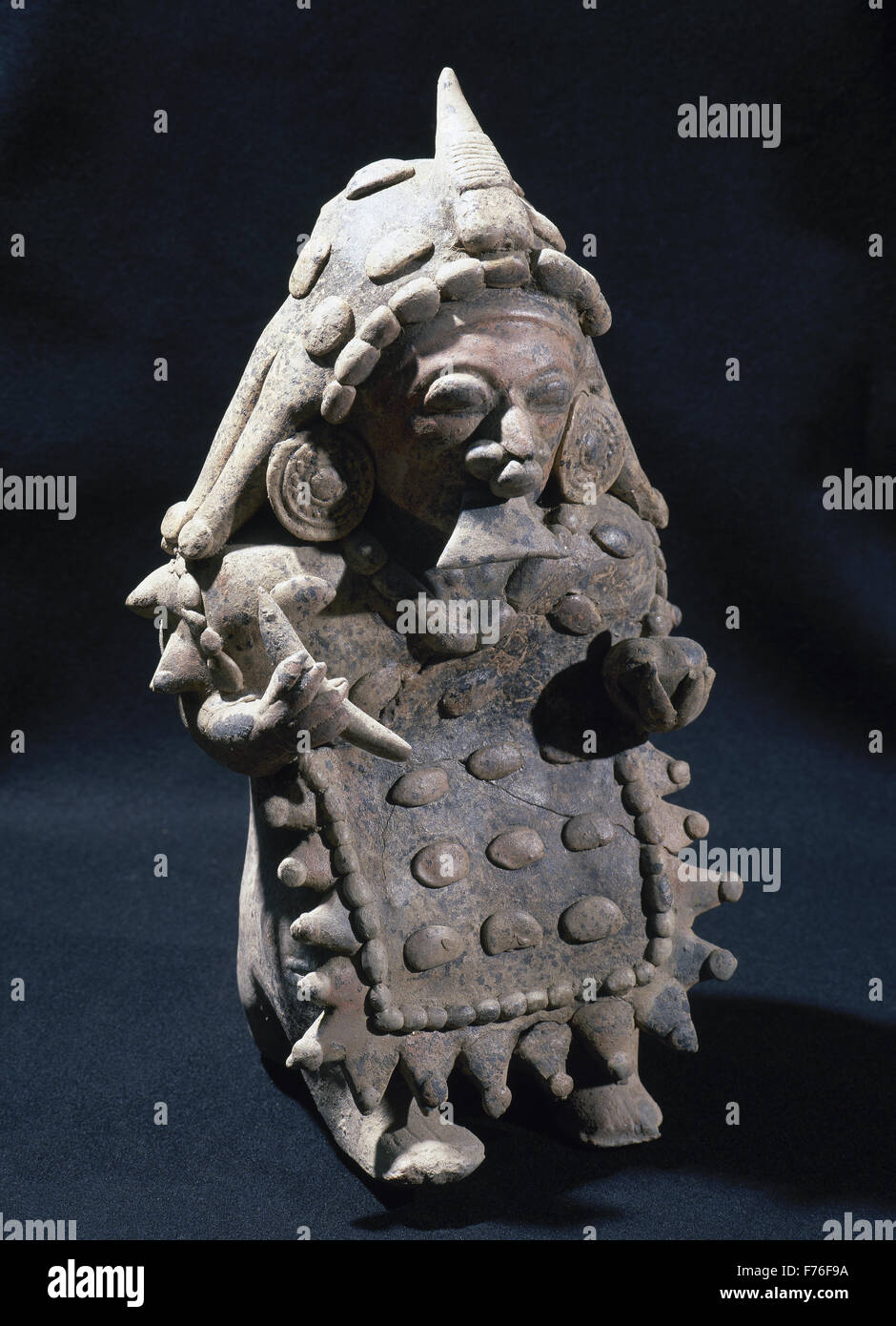 Pre-Columbian art. The Ancient Jama-Coaque Culture. Northern coast of Ecuador. 500 BC-500 AD 'Chone type'. Male figure. 37 x 20 cm. Private collection. Stock Photo