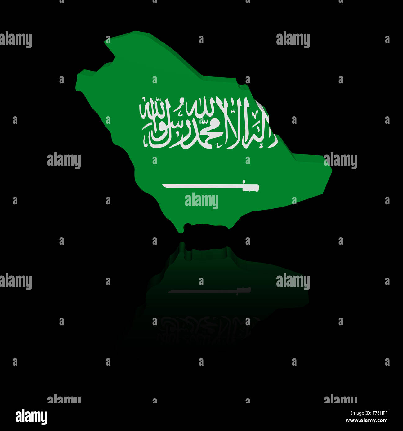 Saudi Arabia map flag with reflection illustration Stock Photo