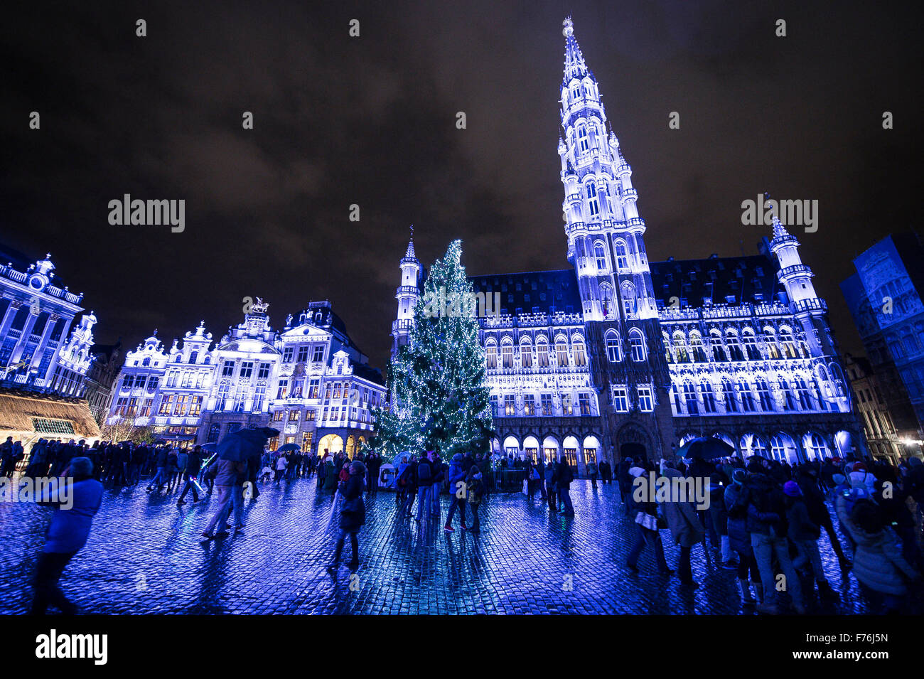File) Christmas lights show at the Grand Place in Brussels, Belgium on  12.12.2014 The City of Brussels on Thursday 26.11.2015 will announce  whether or not the annual event Winter Wonders will start