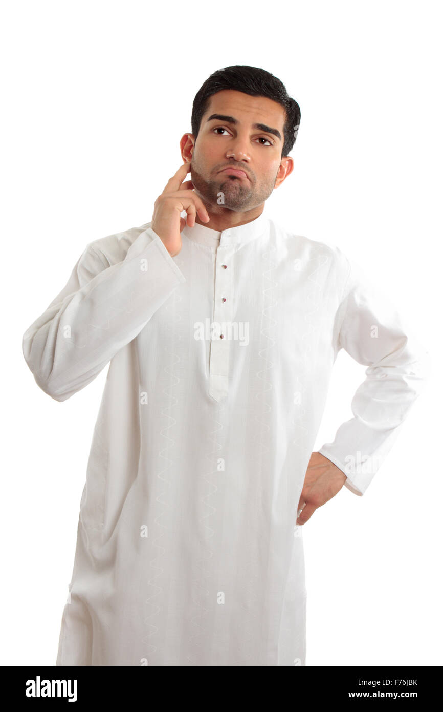Worried troubled ethnic man wearing a kurta Stock Photo
