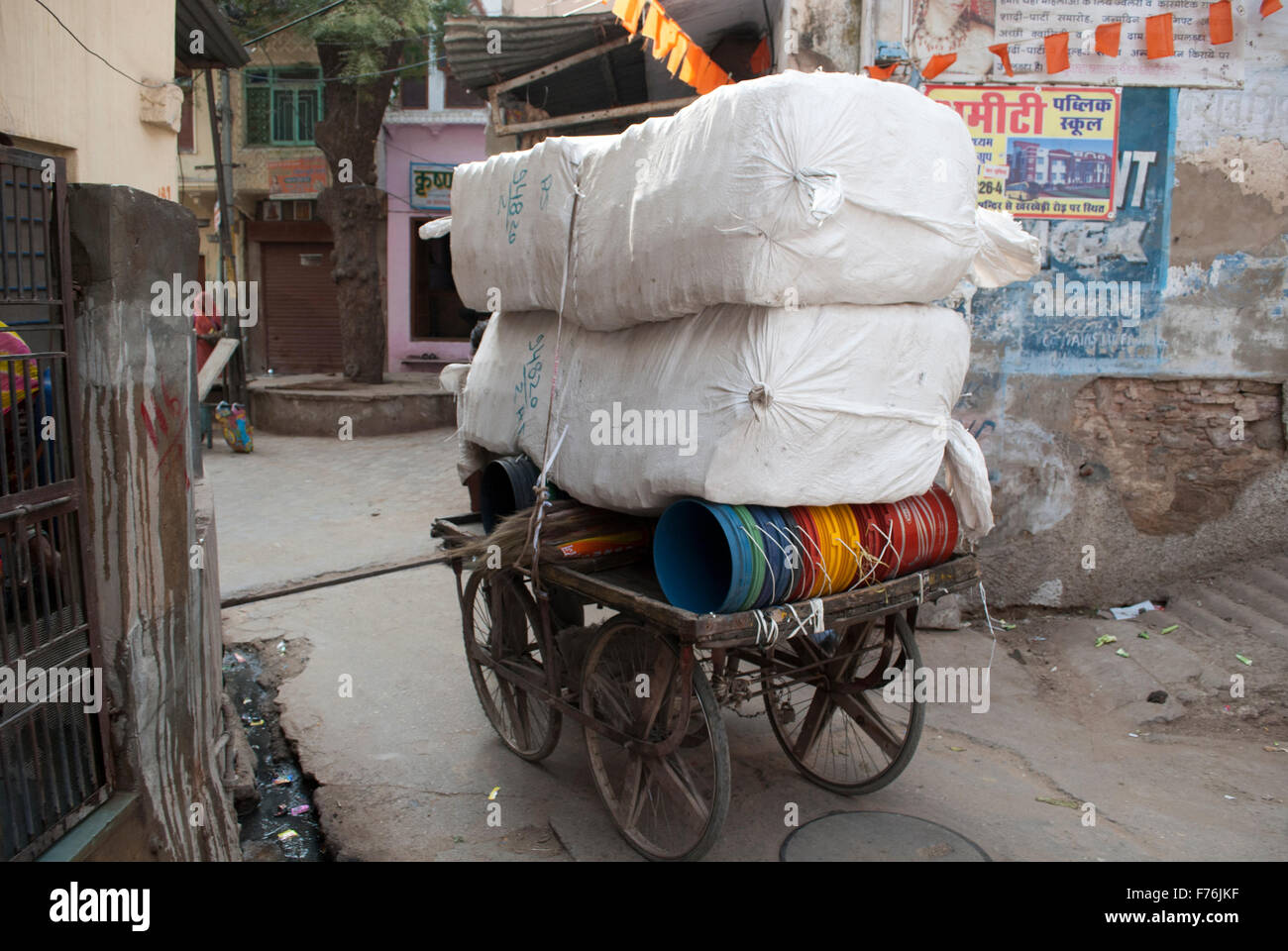 luggage on four wheel hand cart, pushkar, rajasthan, india, asia Stock Photo
