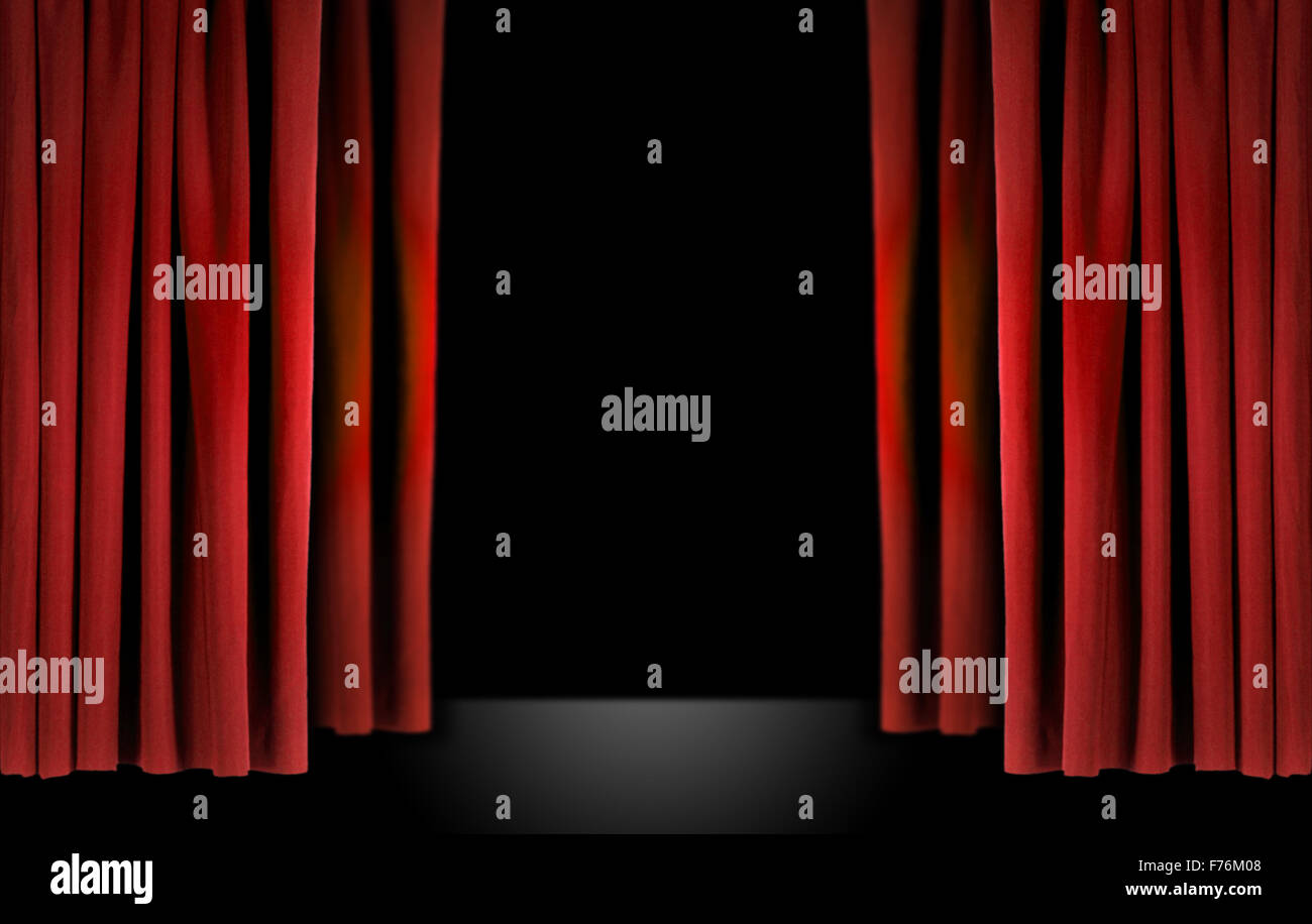Elegant theater stage with red velvet curtains Stock Photo - Alamy