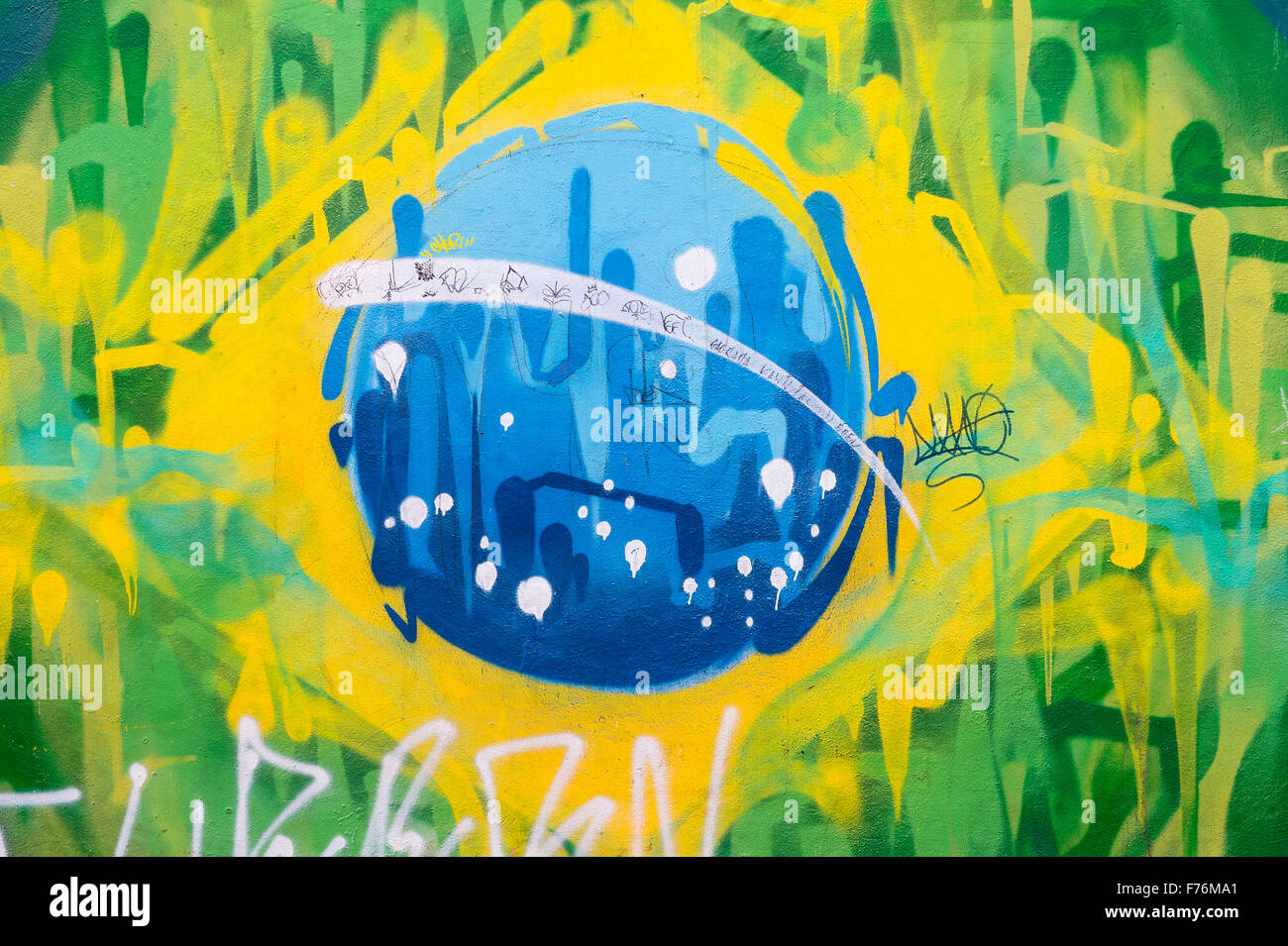 Abstract Brazilian flag made from brightly colored graffiti brushstrokes Stock Photo