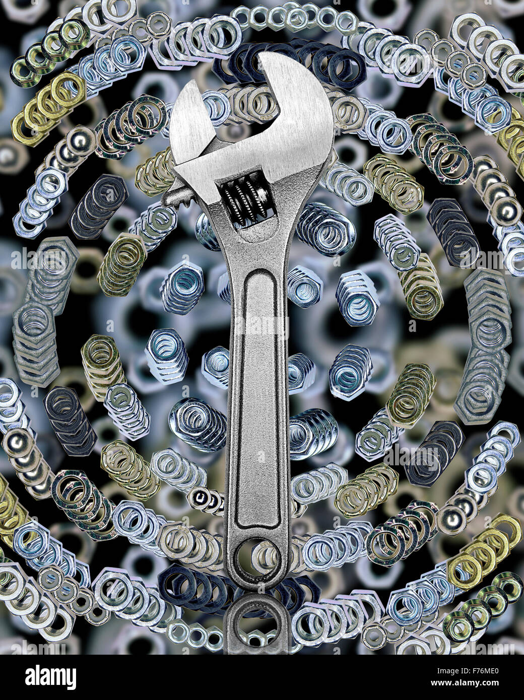 Adjustable Wrench and Nuts Stock Photo Alamy