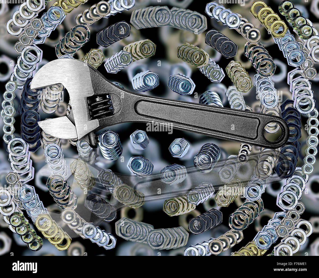 Adjustable Wrench and Nuts Stock Photo Alamy