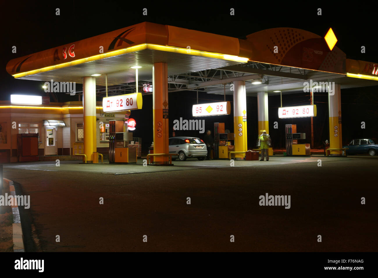 Gas station at night Stock Photo Alamy