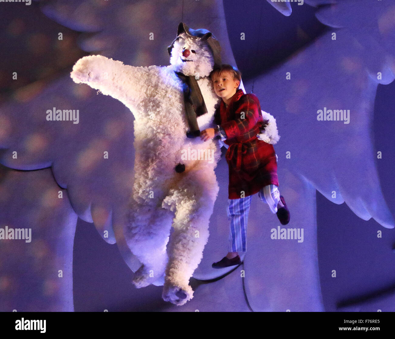 London, UK. 25th Nov, 2015. The Snowman - a new production at the Peacock Theatre, London - with The Snowman played by Martin Fenton and The Boy played by Oscar Couchman on November 25th 2015  Credit:  KEITH MAYHEW/Alamy Live News Stock Photo