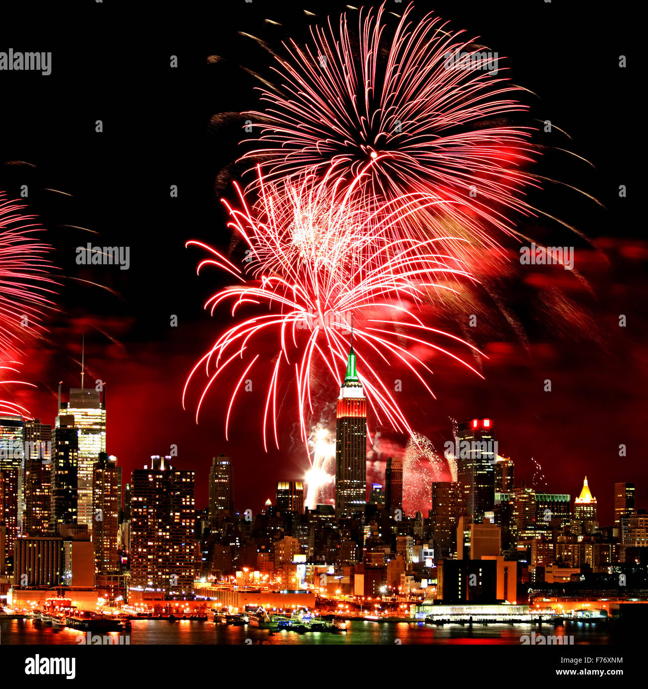The New York City skyline and fireworks Stock Photo - Alamy