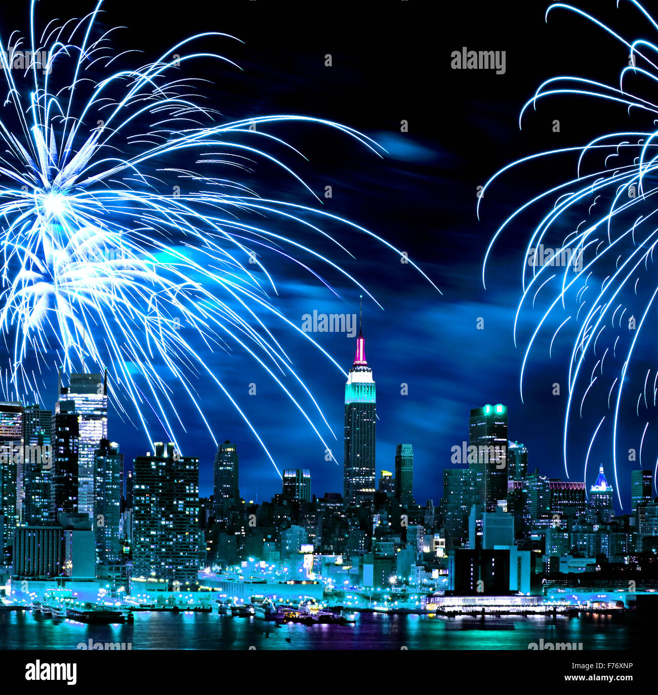 The New York City skyline and fireworks Stock Photo - Alamy