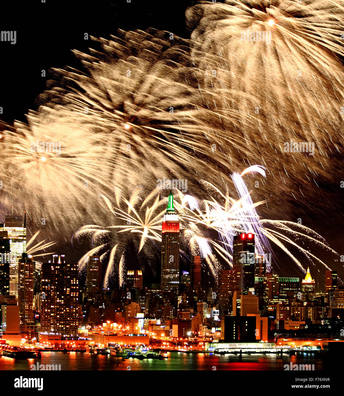 The New York City skyline and fireworks Stock Photo - Alamy