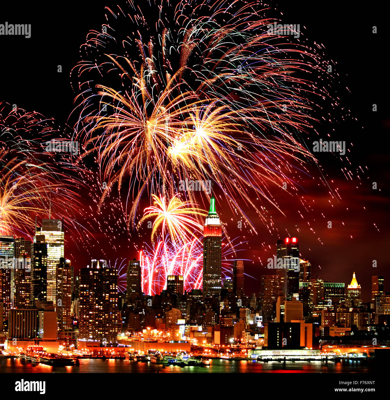The New York City skyline and fireworks Stock Photo - Alamy