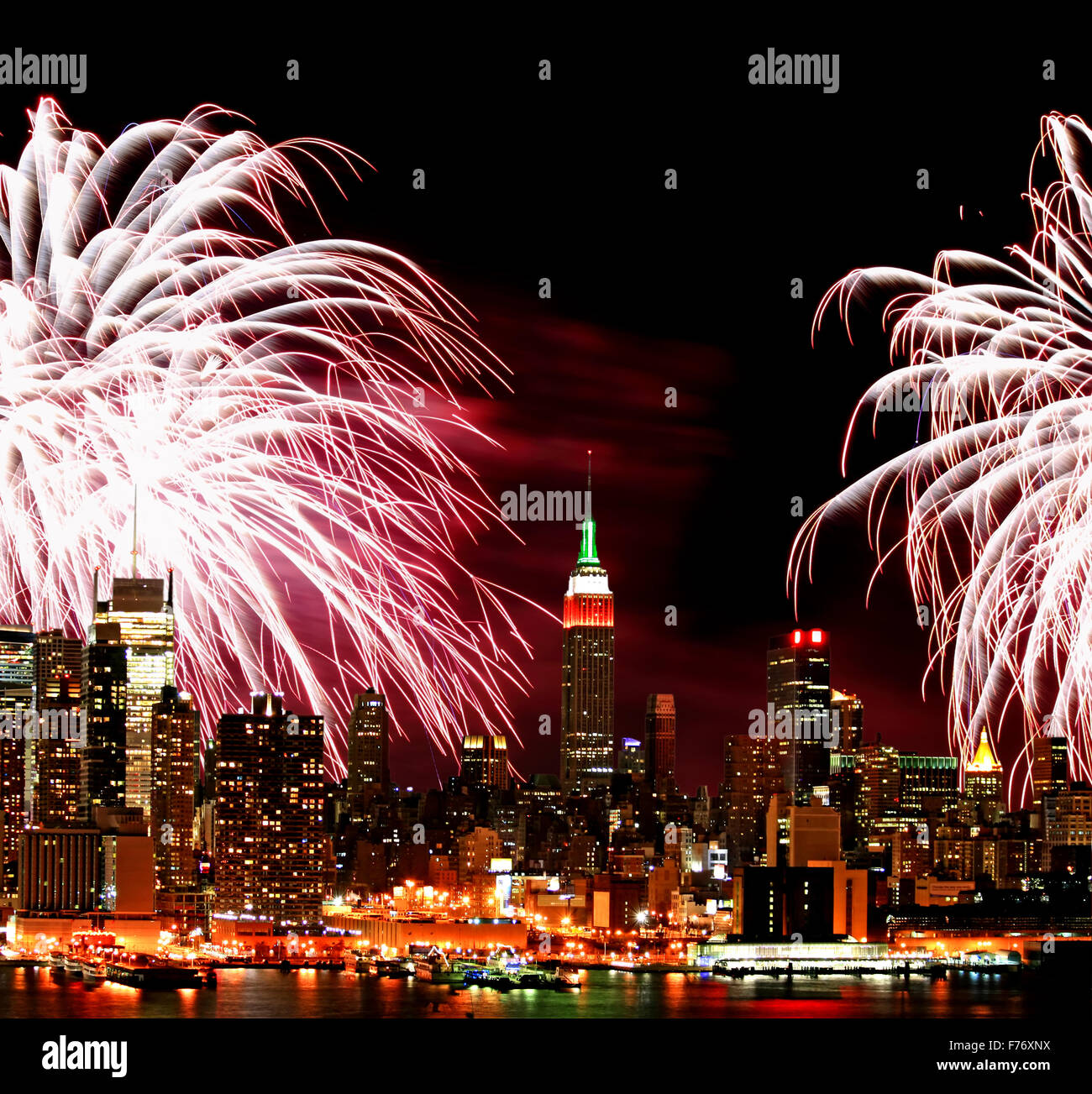 The New York City skyline and fireworks Stock Photo - Alamy