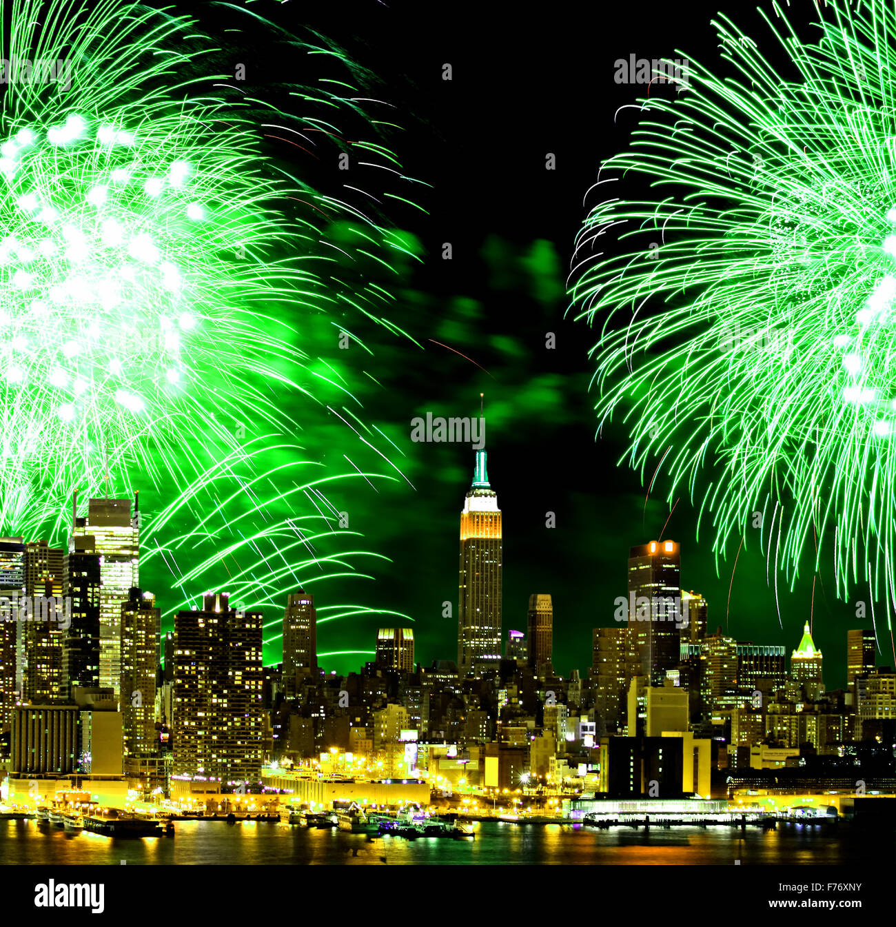 The New York City skyline and fireworks Stock Photo - Alamy