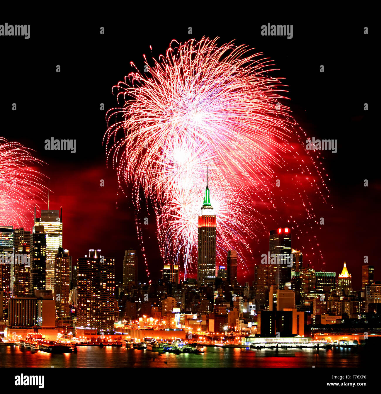 The New York City skyline and fireworks Stock Photo - Alamy