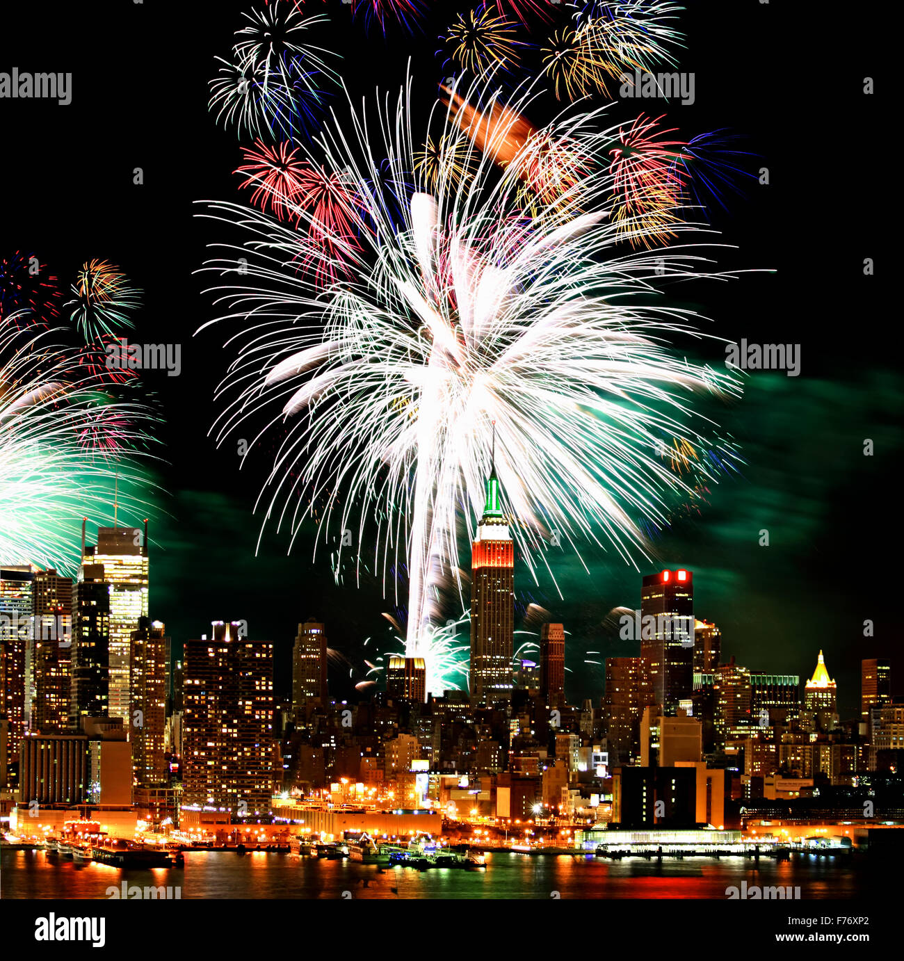 The New York City skyline and fireworks Stock Photo - Alamy