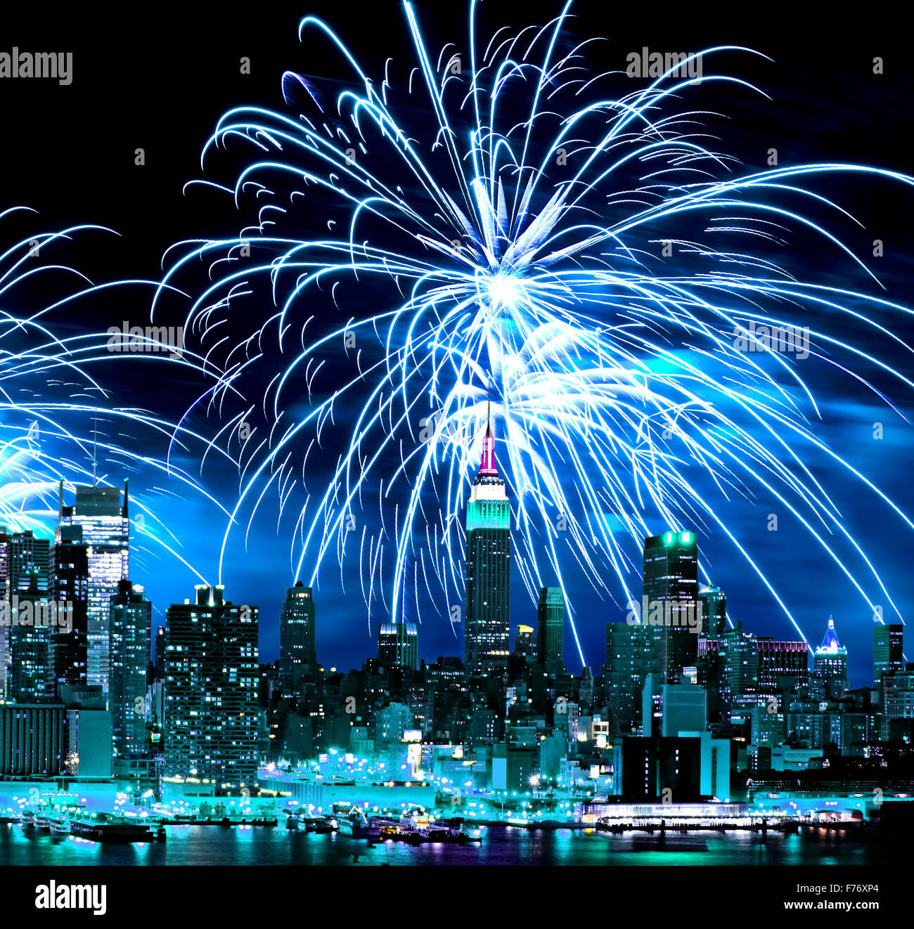 The New York City skyline and fireworks Stock Photo - Alamy