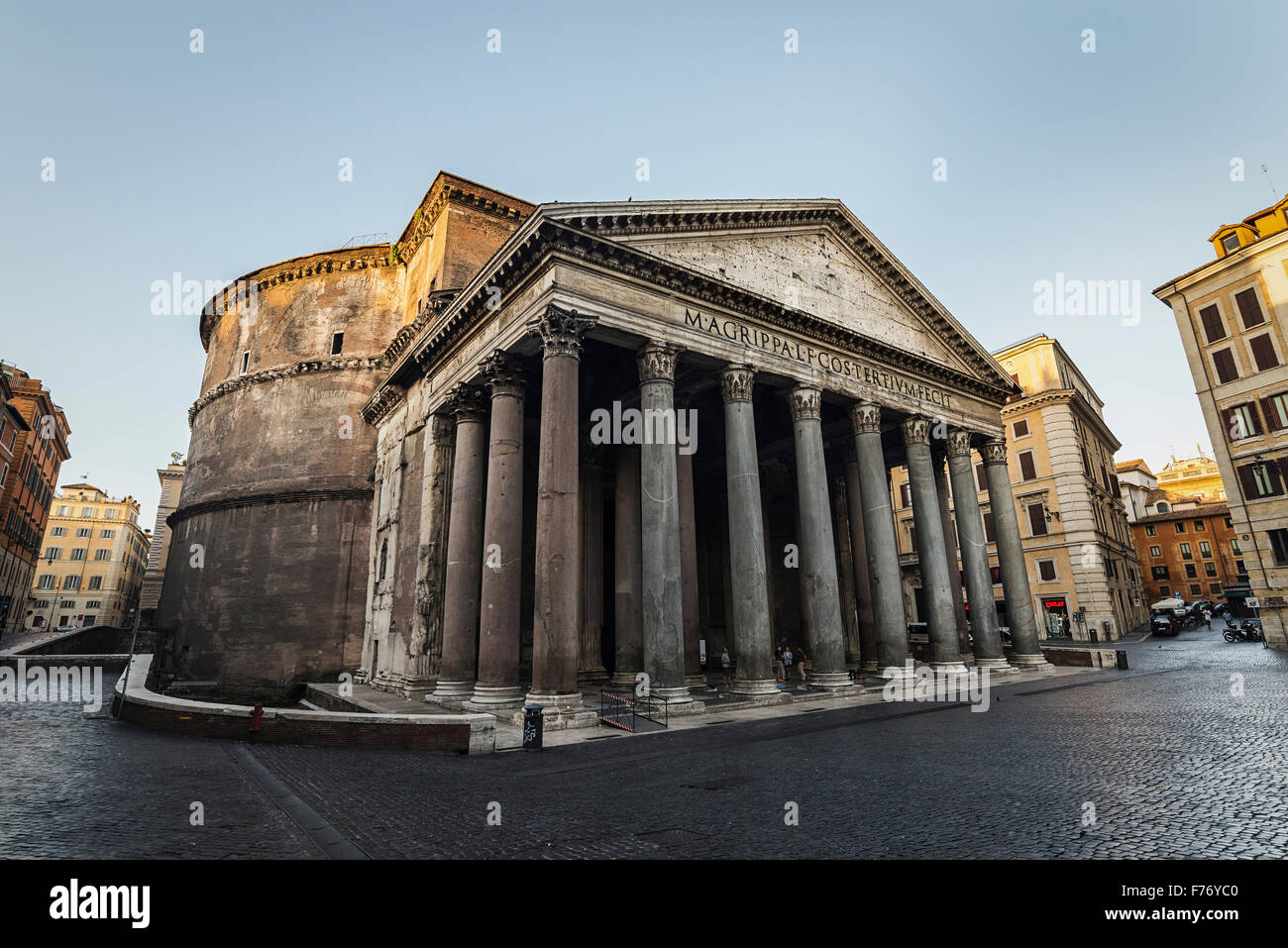 Pantheon at sunrise in Rome, Piazza della Rotonda Stock Photo