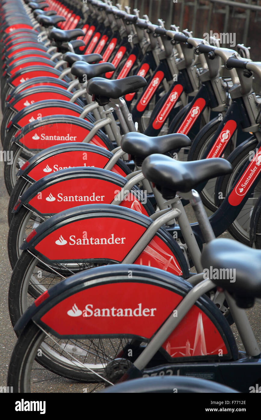 santander sponsored bikes for rent at waterloo station london Stock Photo Alamy