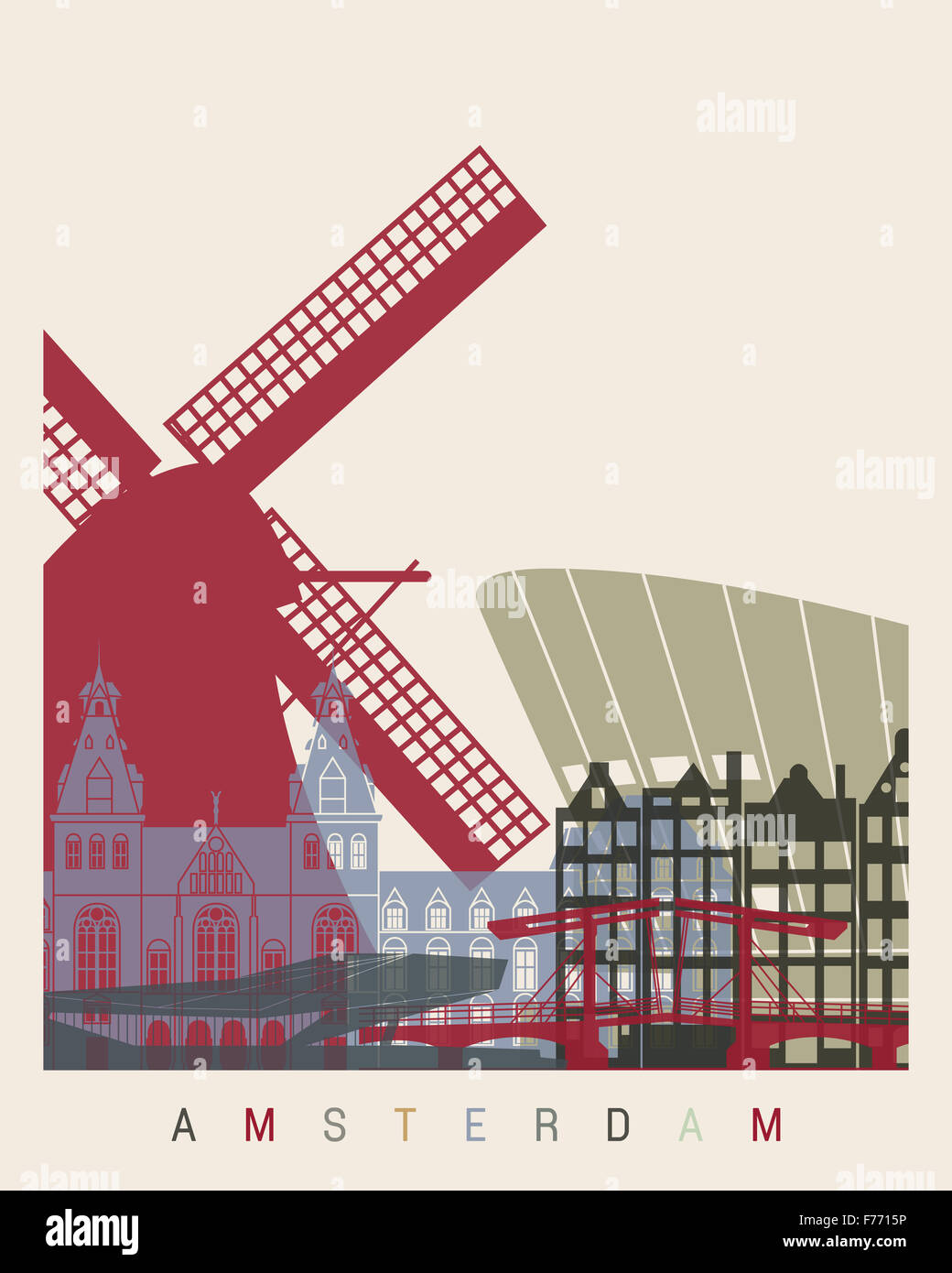Amsterdam skyline poster in editable vector file Stock Photo - Alamy