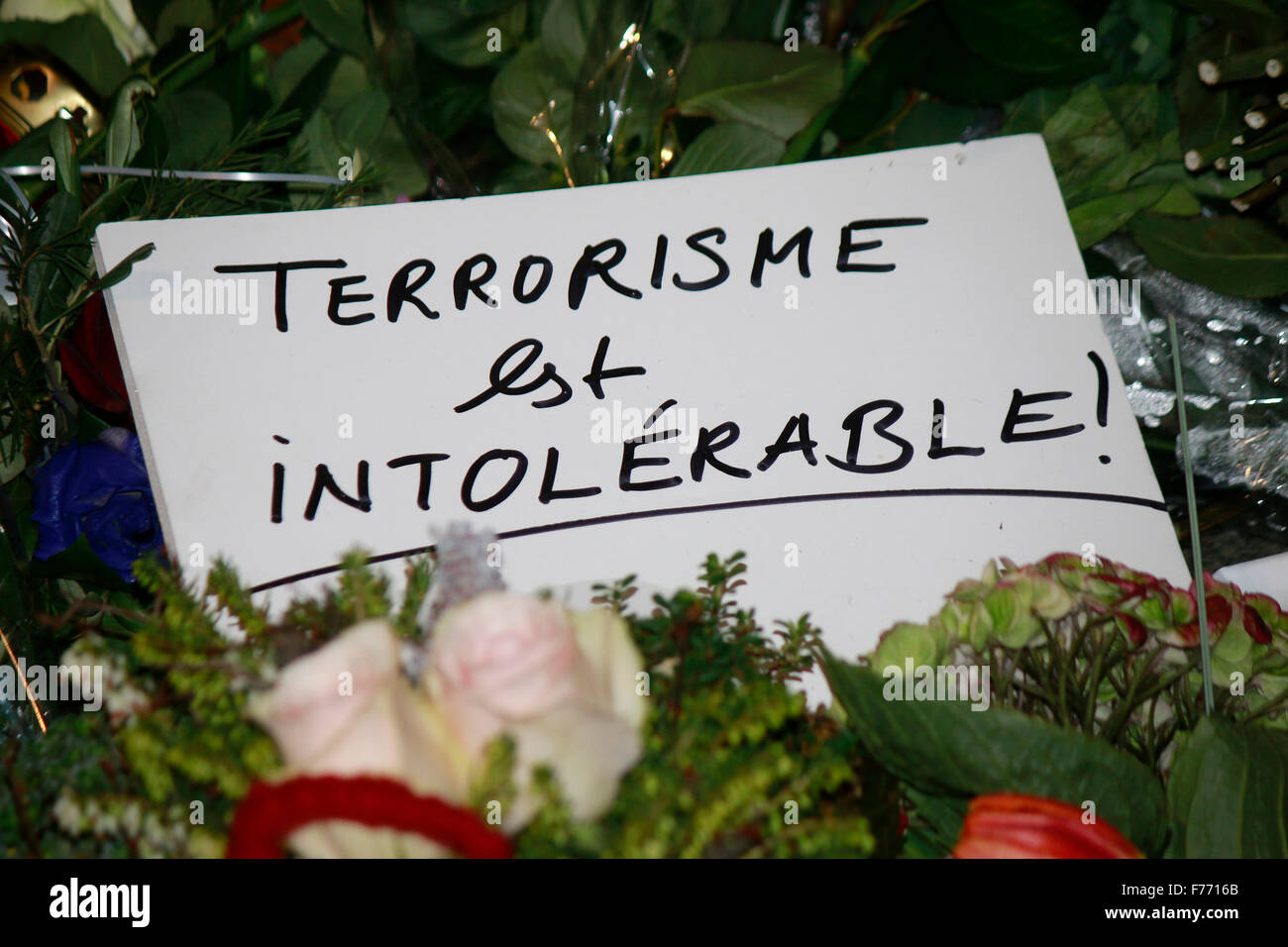 'Terrorisme est intolerable' - Trauerbekundungen und Kondolenzbotschaften vor der franzoesischen Botschaft nach den islamistisch Stock Photo