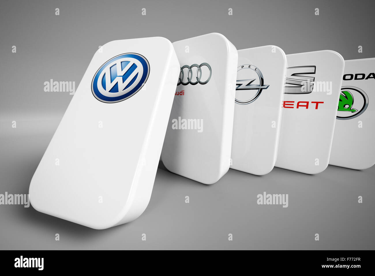 3D illustration using a domino concept of the Volkswagen scandal