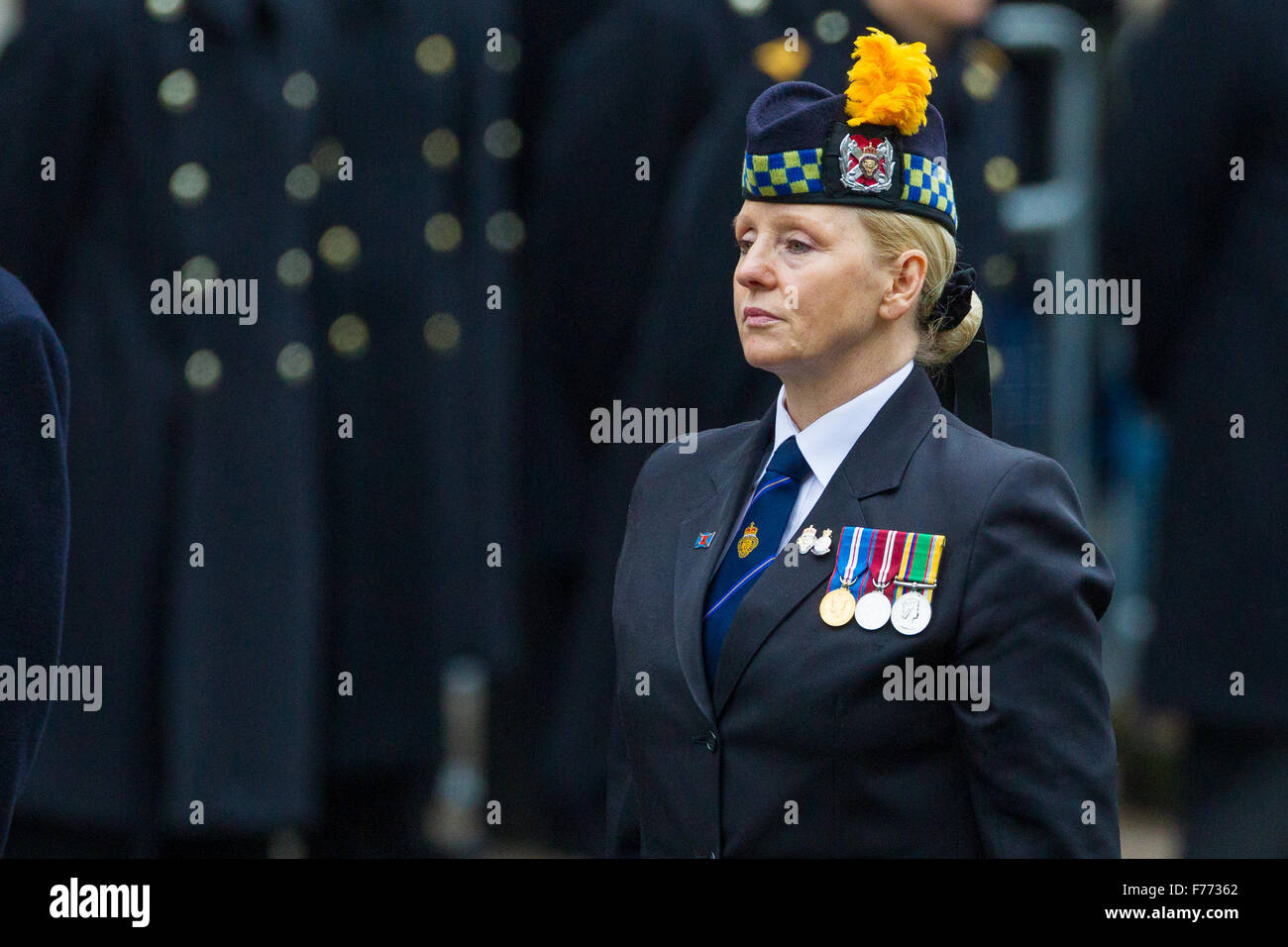 The Angus and Perthshire Area Secretary of the Royal British Legion Scotland, Margaret Brown at the Cenotaph Stock Photo