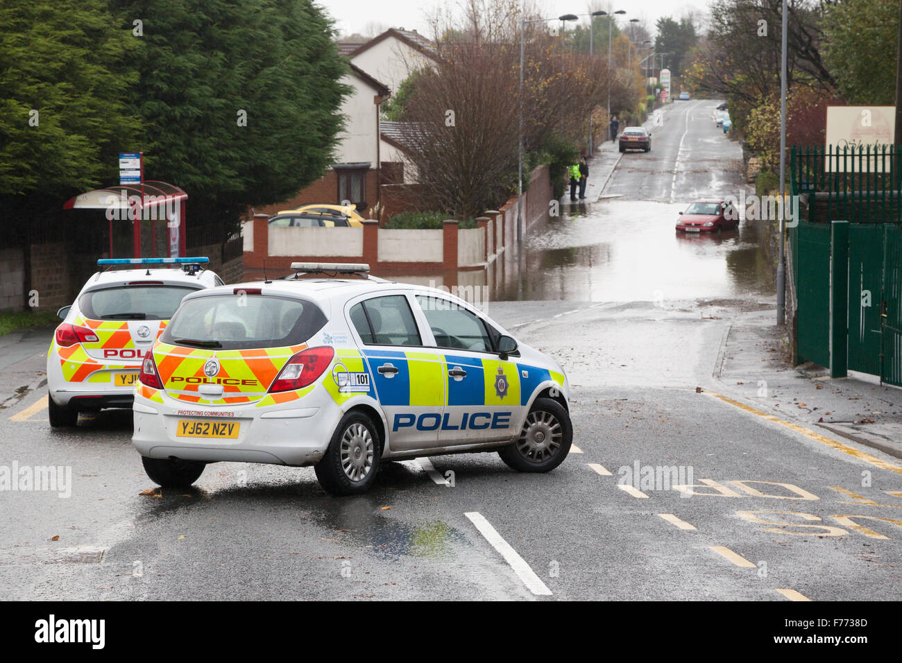 Flooding that occurred on Pasture Lane, Clayton, Bradford, on the 15th November 2015 due to heavy persistent rainfall. Stock Photo
