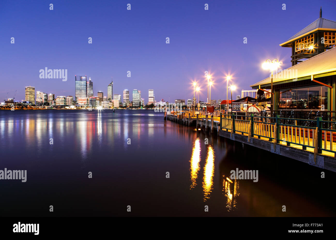 The city of Perth from Mends St Jetty, South Perth, Australia. Stock Photo
