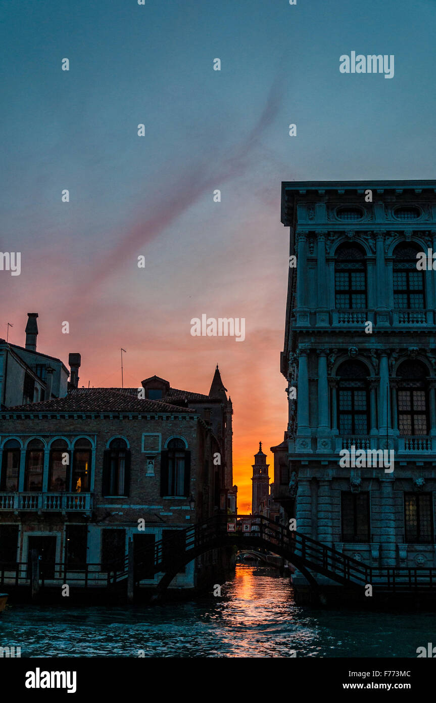 Sunset over palazzi on Grand Canal, Venice, Italy Stock Photo