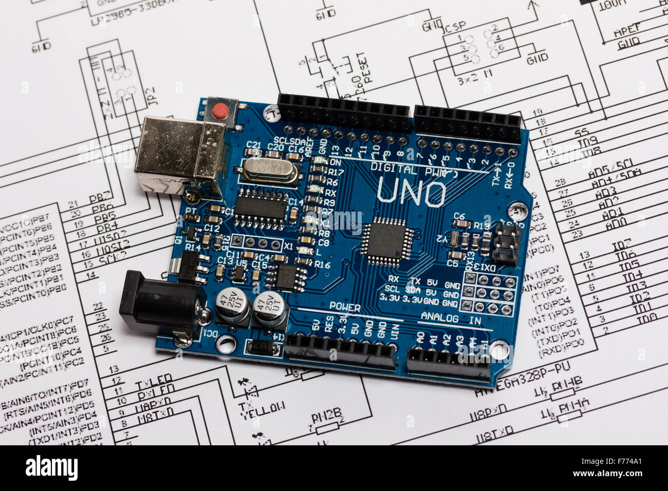 Arduino Uno microcontroller board Stock Photo