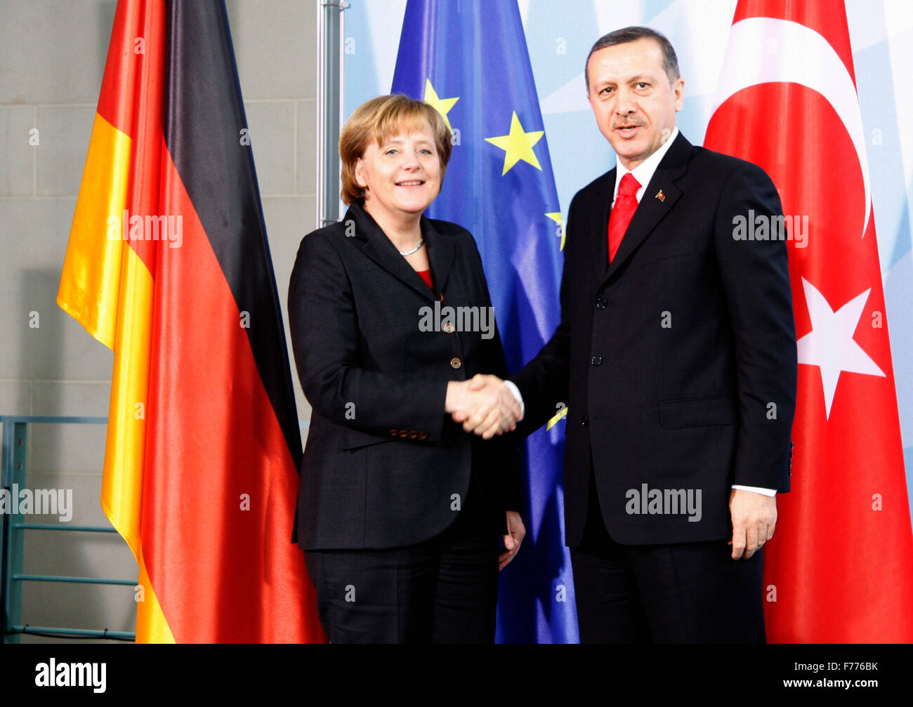 BKin Angela Merkel, Recep Tayyip Erdogan - Treffen der dt. Bundeskanzlerin mit dem tuerkischen MP  am 8. Februar 2008, Bundeskan Stock Photo