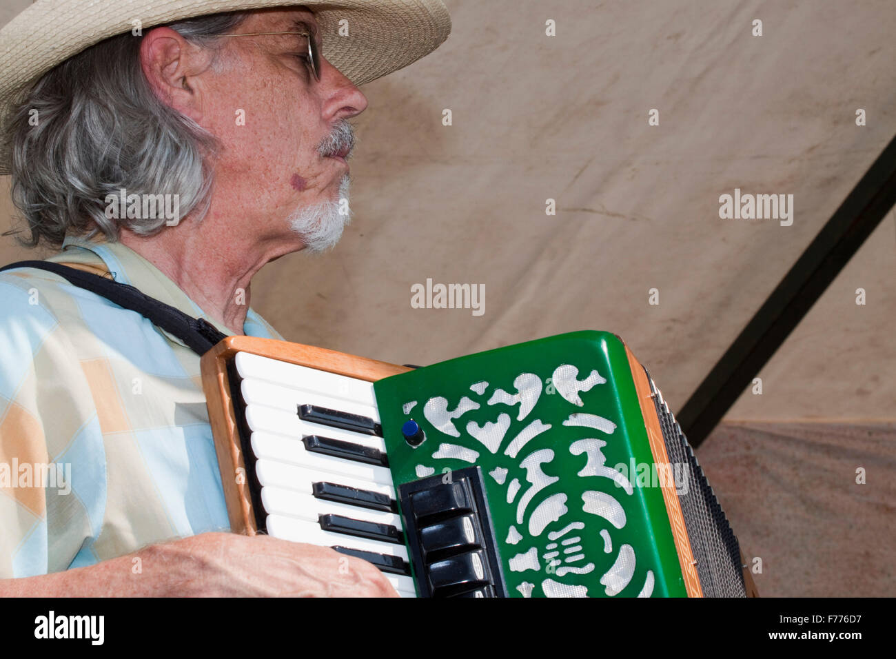 Country musician playing accordion on an outside stage Stock Photo Alamy