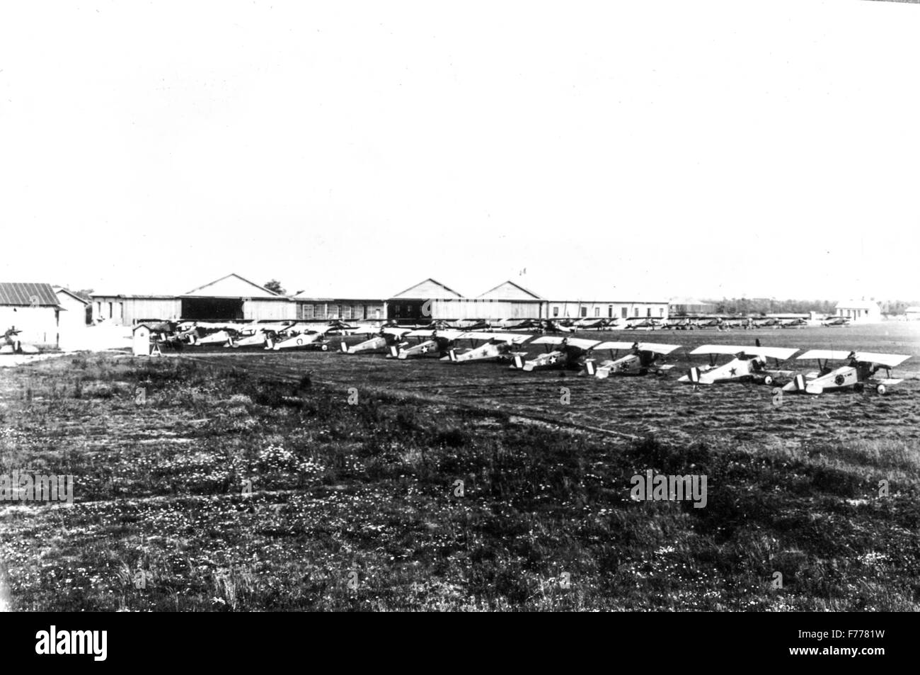 airport of Treviso with fighter airplanes in line,1916 Stock Photo