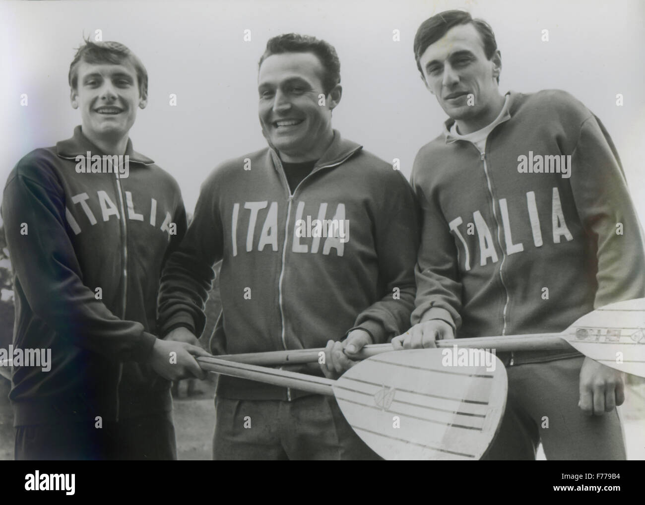 the Italian rowing team,beltrami,zilioli and Mondoni,60s Stock Photo