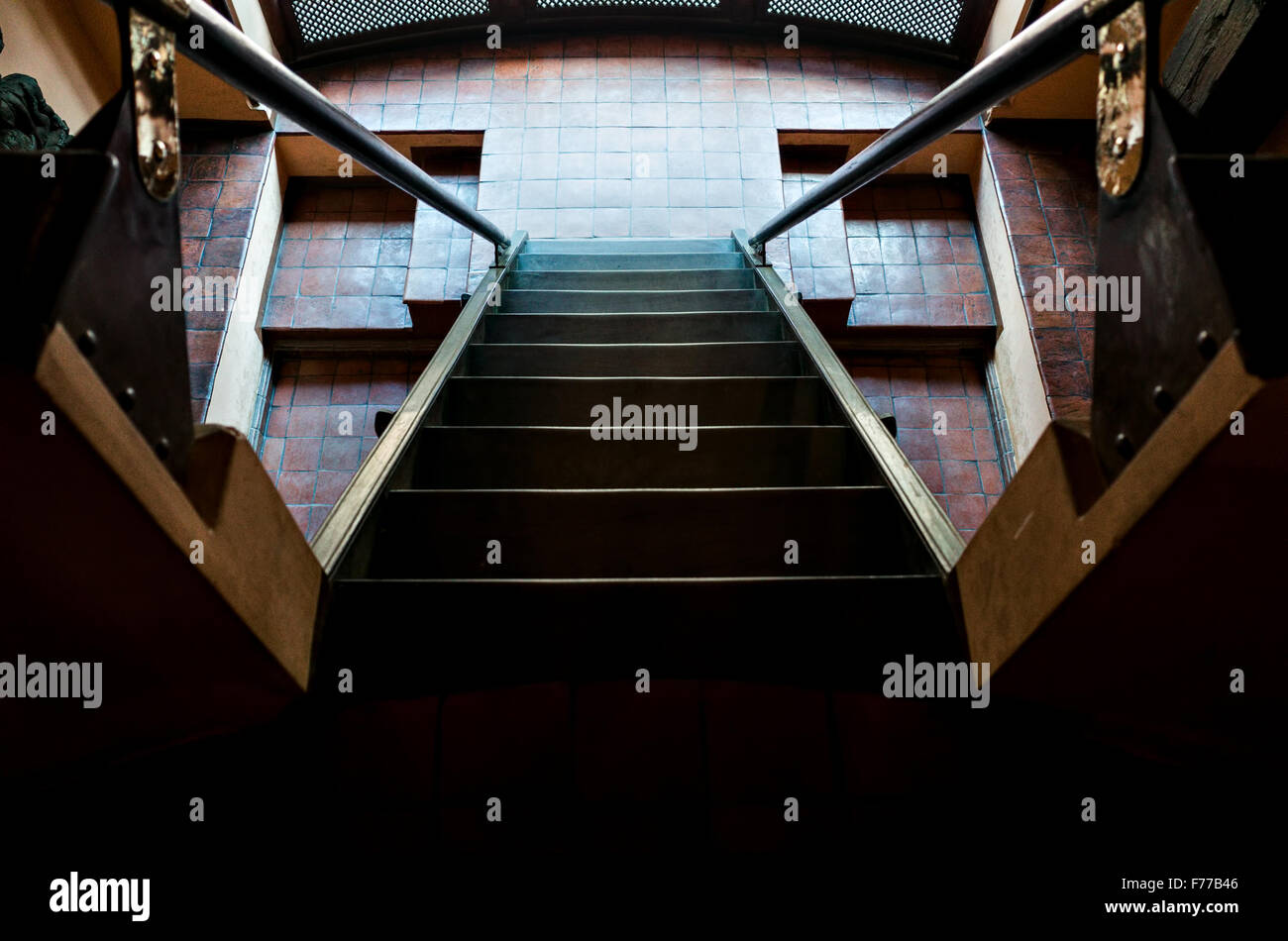 a ladder for going down, Patan museum, Patan, 2015, Nepal Stock Photo