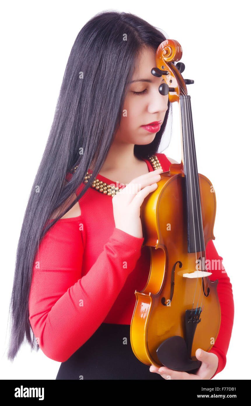 Young girl with violin on white Stock Photo - Alamy