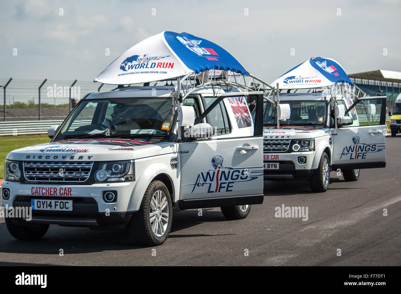 The two catcher cars used in the Red Bull Wings for Life World Run 2014