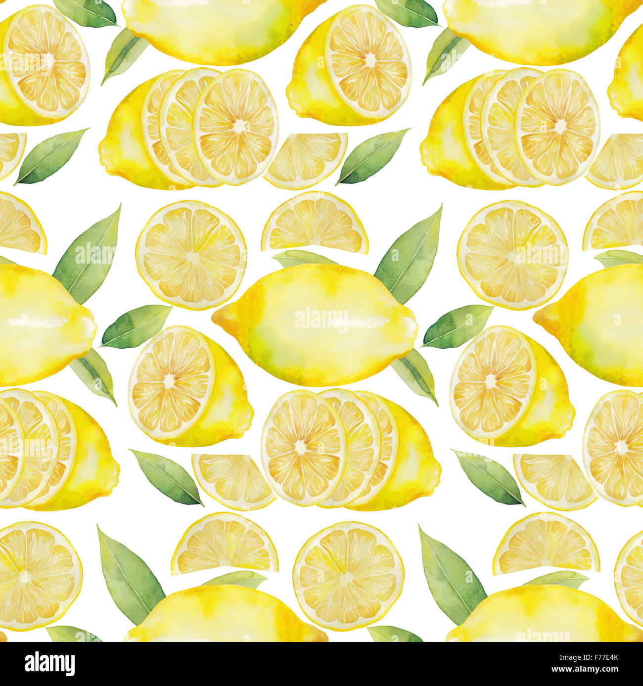Watercolor lemon seamless pattern. Fruit and leaves on white background ...